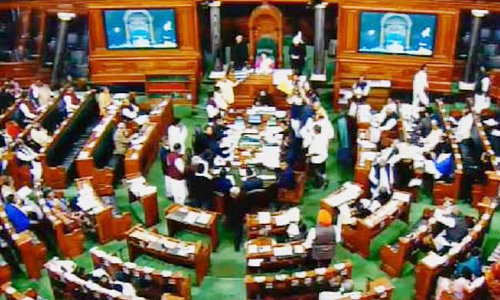 లోక్‌సభలో ఆందోళన.. గోవిందా..గోవిందా అంటూ...