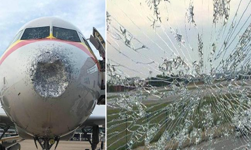 భారీ వడగళ్ల వాన.. విమానం అత్యవసర ల్యాండింగ్..