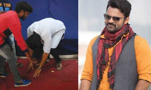 అభిమాని కాళ్లు ప‌ట్టుకున్న సాయిధ‌రంతేజ్